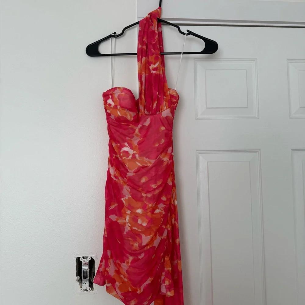 Hello Molly Fuchsia & Orange One-Shoulder Floral Dress - Picture 2 of 4